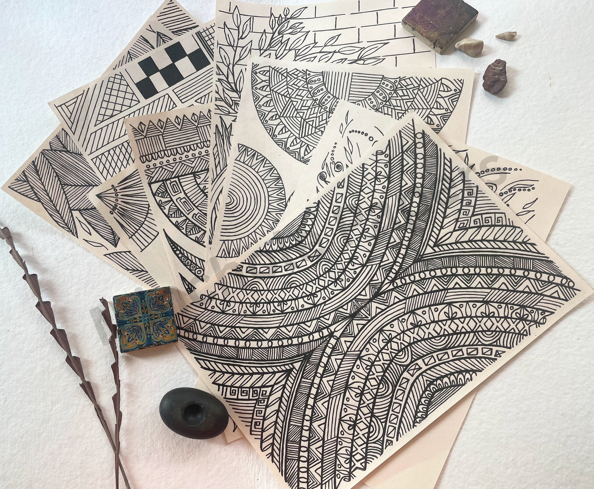 Lines and Leaves - Colouring Pages